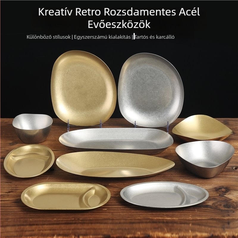 Vékony tál, 304 rozsdamentes acélból, retro stílus, matt felület, mikróban használható.