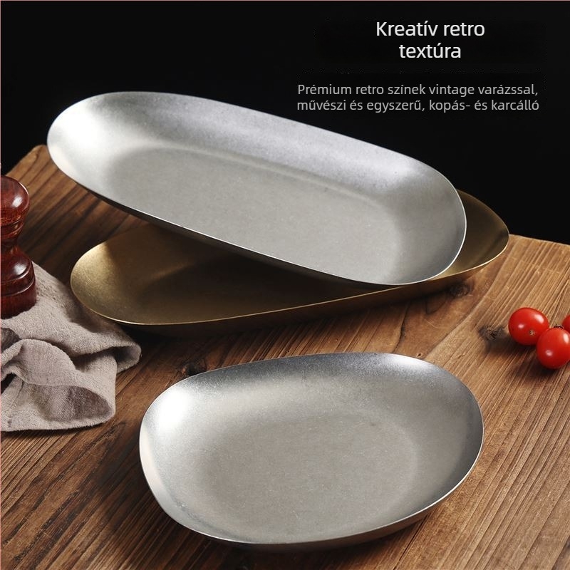 Vékony tál, 304 rozsdamentes acélból, retro stílus, matt felület, mikróban használható.
