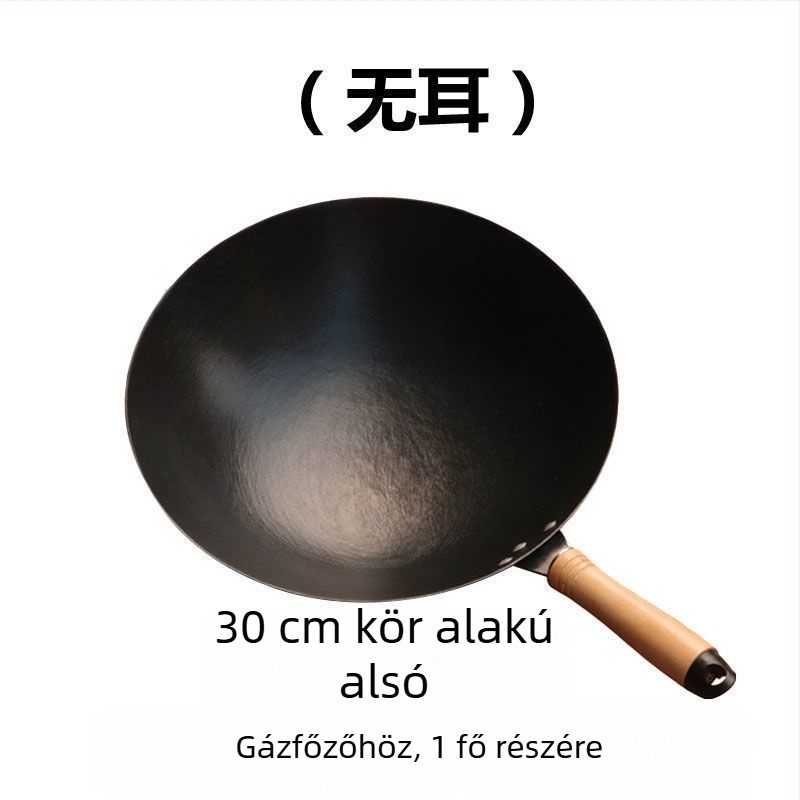 Öntöttvas wok, bevonat nélküli, kerek aljzattal, indukciós kompatibilitás