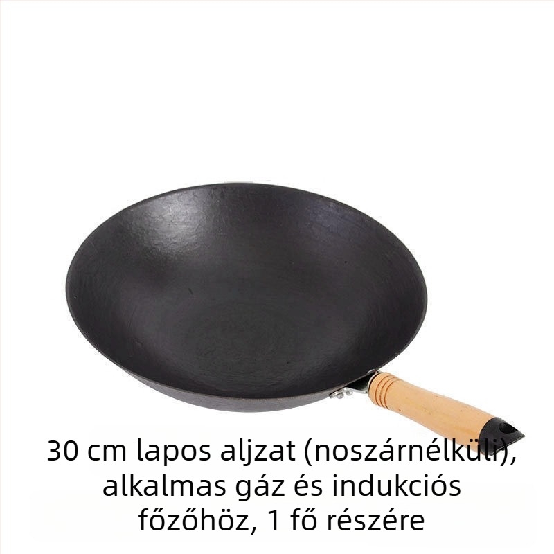 Öntöttvas wok, bevonat nélküli, kerek aljzattal, indukciós kompatibilitás