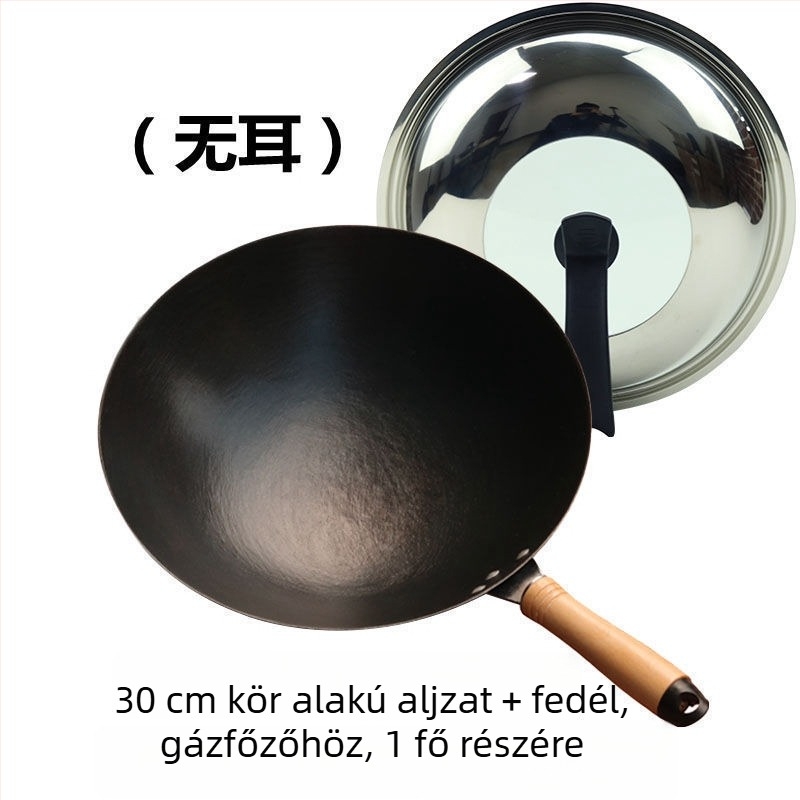 Öntöttvas wok, bevonat nélküli, kerek aljzattal, indukciós kompatibilitás