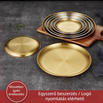 304 rozsdamentes acél, élelmiszer-kategóriás, kerek koreai barbecue és steak tál, elektroplatírozott felülettel, logó nyomtatás elérhető, bevezetve 2021-ben