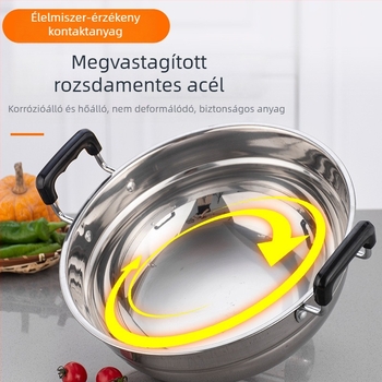 Rozsdamentes acél gőzölő és sütő wok – kettős funkciójú edény gőzölésre és sütésre, egy alap, 15 cm mély, rozsdamentes fedő, univerzálisan használható tűzhelyekhez
