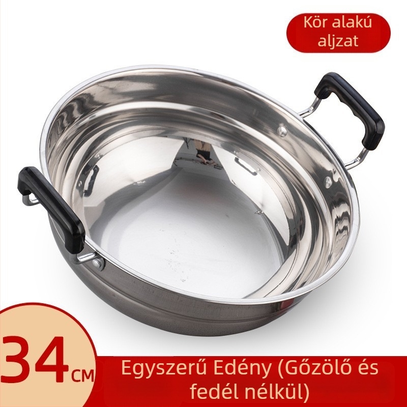 Rozsdamentes acél gőzölő és sütő wok – kettős funkciójú edény gőzölésre és sütésre, egy alap, 15 cm mély, rozsdamentes fedő, univerzálisan használható tűzhelyekhez