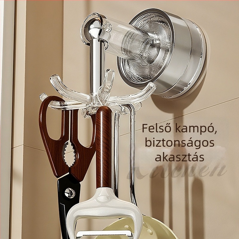 Konyhai szívócsésze hatszárnyú akasztó, falra szerelhető, forgó tároló spatulákhoz és kanálokhoz; anyag PET+ABS; többfunkciós, szerelés nélkül; Youqin