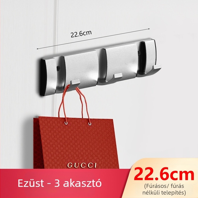 Rejtett ajtókampó folyosóra/előszobába — falra szerelt összecsukható kabát- és sapkakampó, fúrás nélküli — Space Aluminum, 444 g, Nano homokfúvás, Light Luxury, EU CE tanúsítvány
