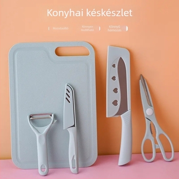 Családi késkészlet műanyag vágódeszkákkal – 3 darabos készlet gyümölcsökhöz, multifunkcionális konyhai vágódeszka, élelmiszer-biztonságos