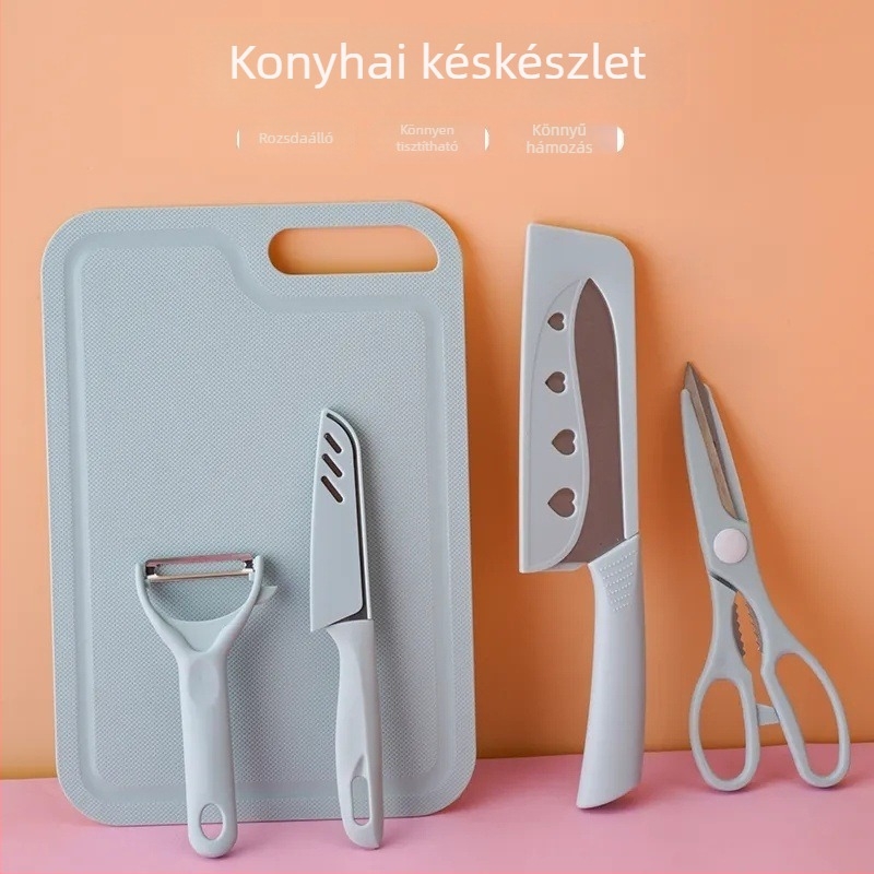Családi késkészlet műanyag vágódeszkákkal – 3 darabos készlet gyümölcsökhöz, multifunkcionális konyhai vágódeszka, élelmiszer-biztonságos