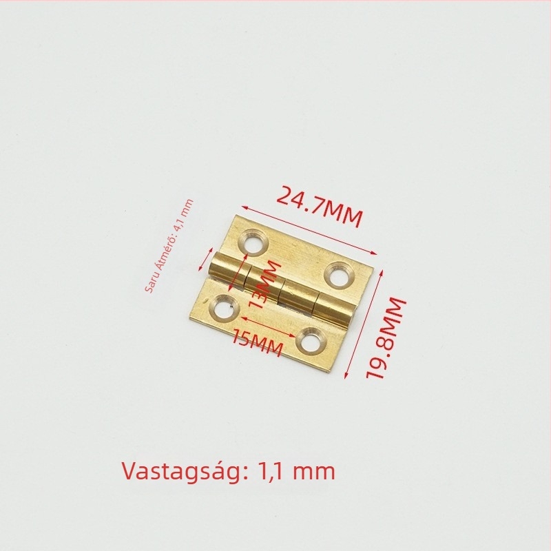 Réz zsanér ruhásszekrény ajtajához – kis, szokásos vékony zsanér, polírozott felület, 1 mm vastagság