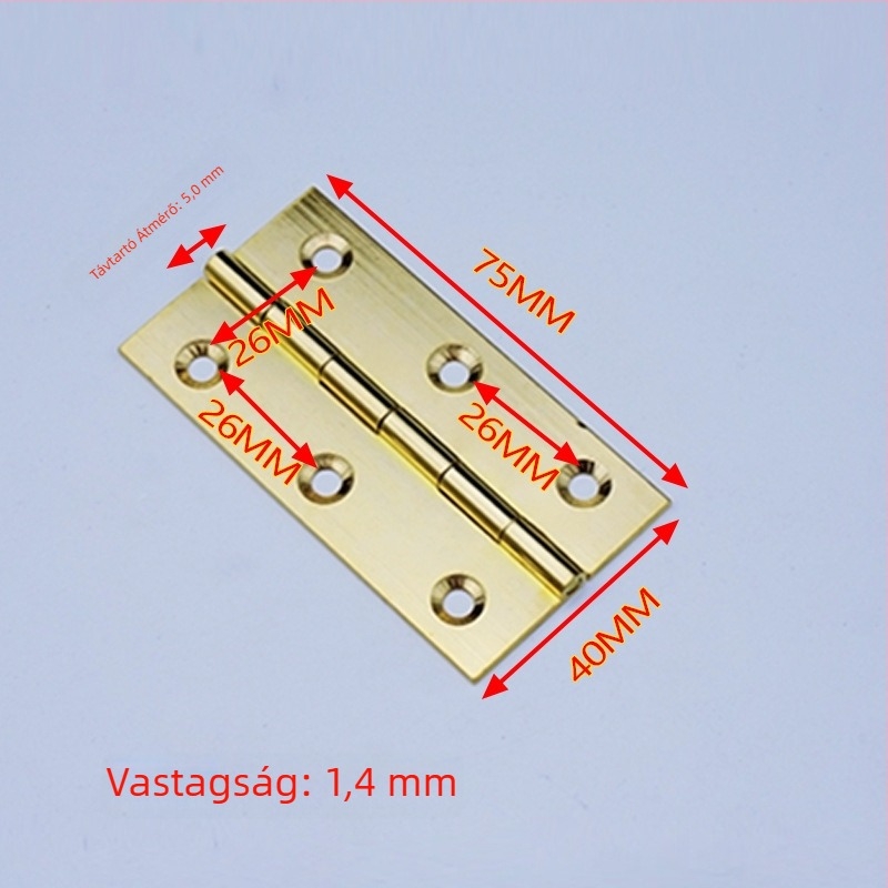 Réz zsanér ruhásszekrény ajtajához – kis, szokásos vékony zsanér, polírozott felület, 1 mm vastagság