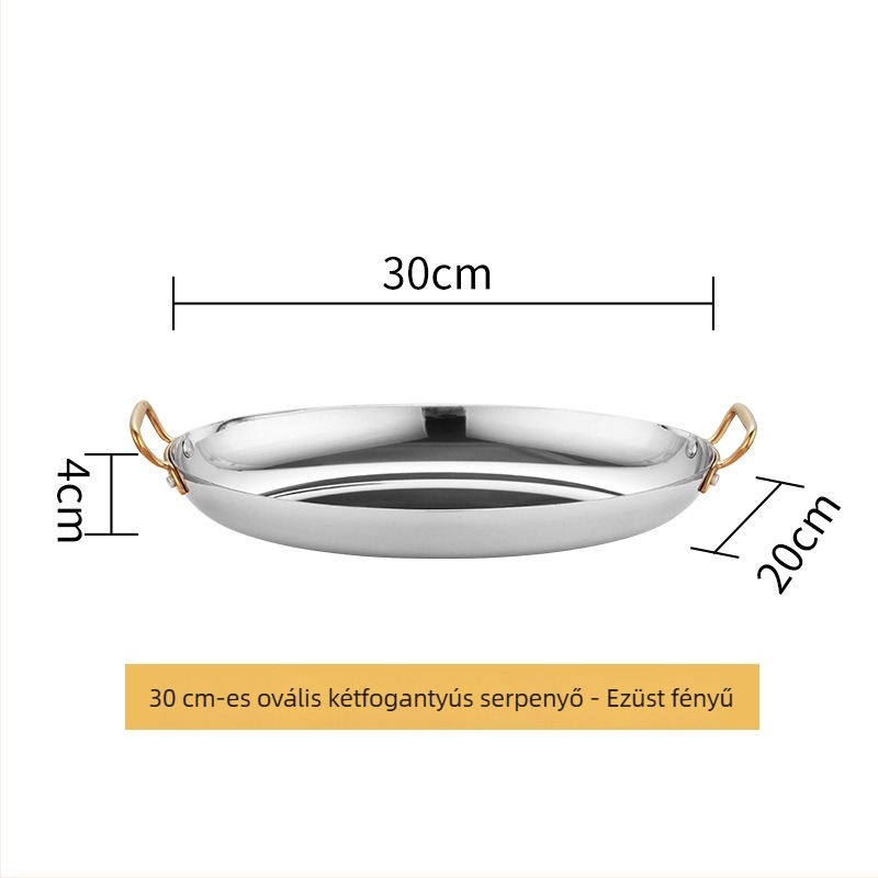 304 rozsdamentes acélból készült tojás alakú serpenyő, kettős fül, vastag alj, modell HO-1021