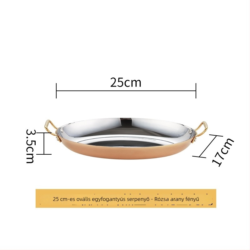 304 rozsdamentes acélból készült tojás alakú serpenyő, kettős fül, vastag alj, modell HO-1021