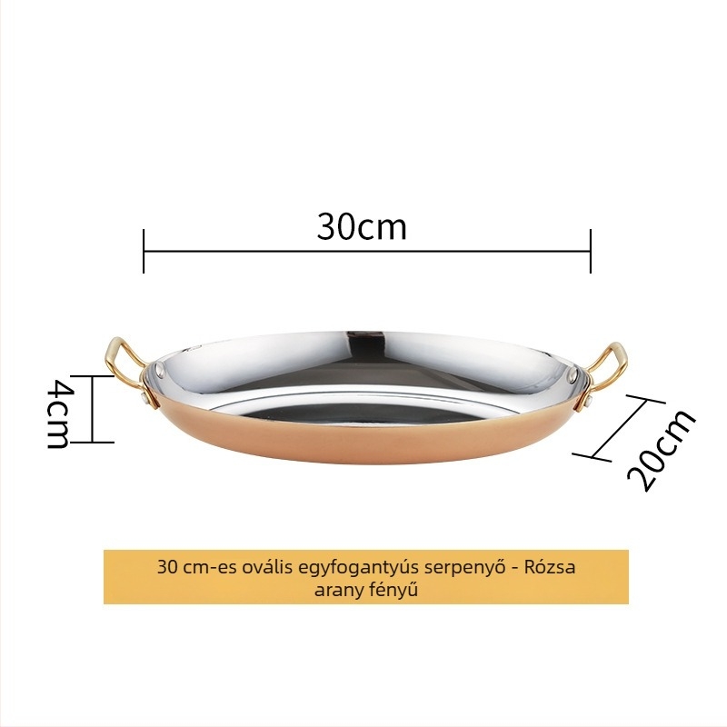 304 rozsdamentes acélból készült tojás alakú serpenyő, kettős fül, vastag alj, modell HO-1021