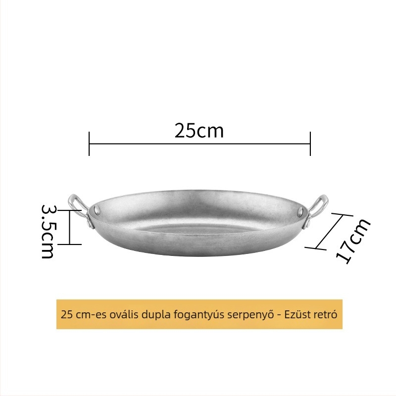 304 rozsdamentes acélból készült tojás alakú serpenyő, kettős fül, vastag alj, modell HO-1021