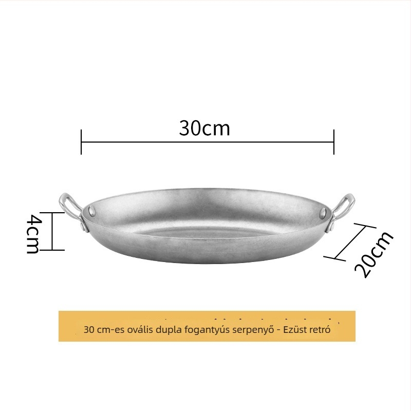 304 rozsdamentes acélból készült tojás alakú serpenyő, kettős fül, vastag alj, modell HO-1021