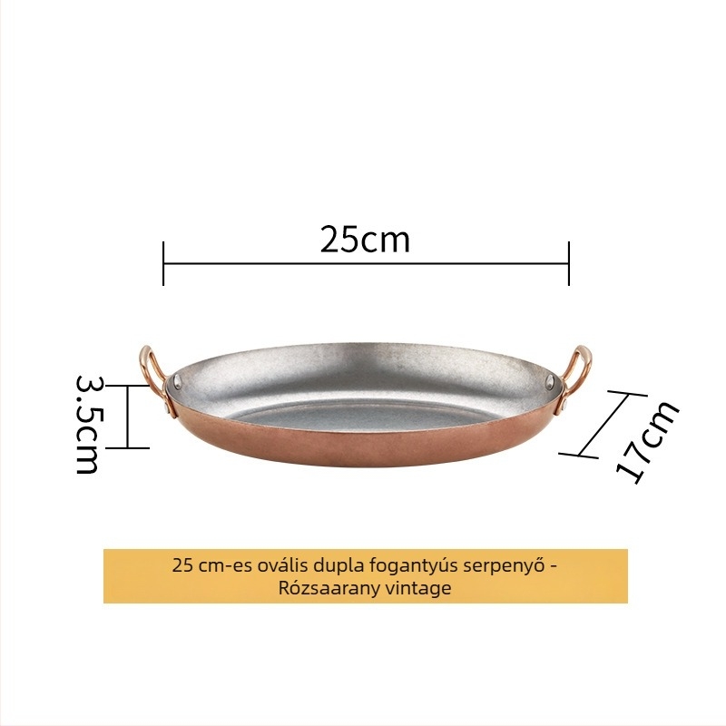 304 rozsdamentes acélból készült tojás alakú serpenyő, kettős fül, vastag alj, modell HO-1021