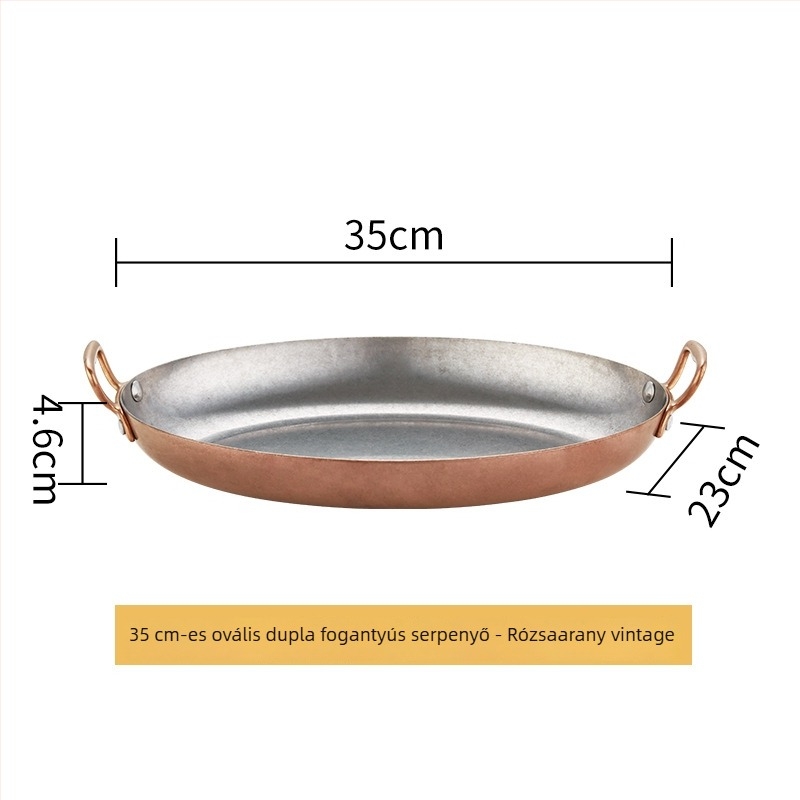 304 rozsdamentes acélból készült tojás alakú serpenyő, kettős fül, vastag alj, modell HO-1021