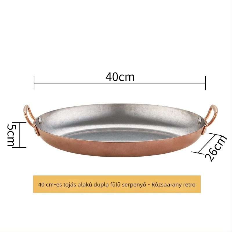 304 rozsdamentes acélból készült tojás alakú serpenyő, kettős fül, vastag alj, modell HO-1021