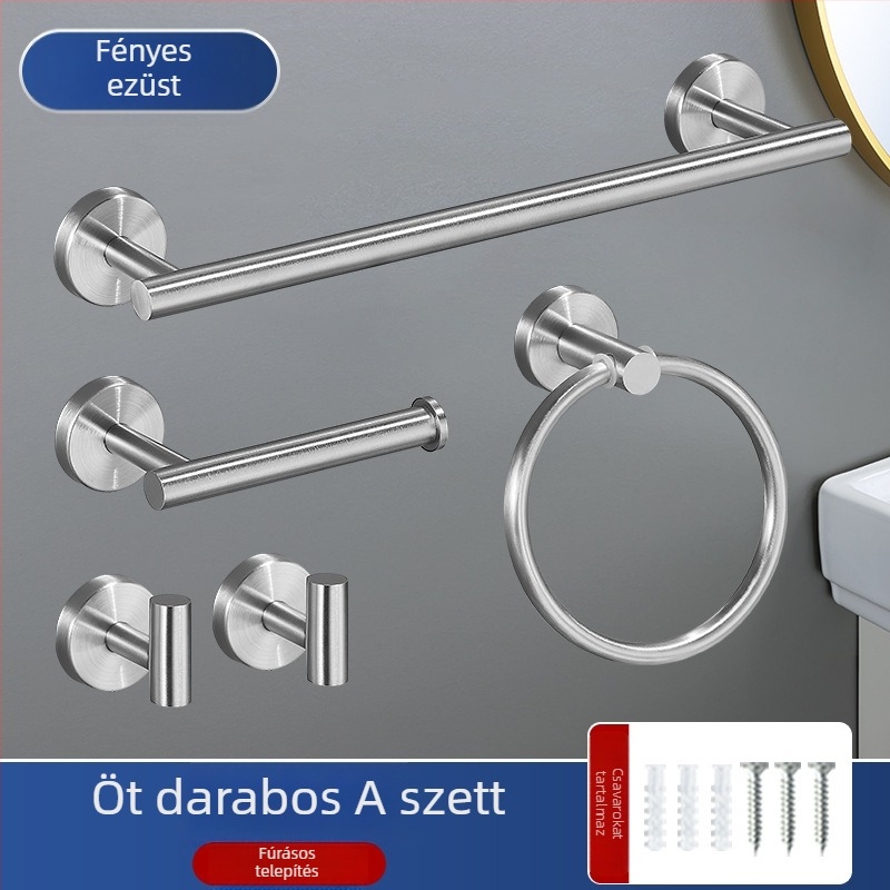 Fürdőszobai törölközőtartó készlet 201 rozsdamentes acélból, sütőbe vitt bevonat, teherbírás 20, furat alapú szerelés, 1 réteg