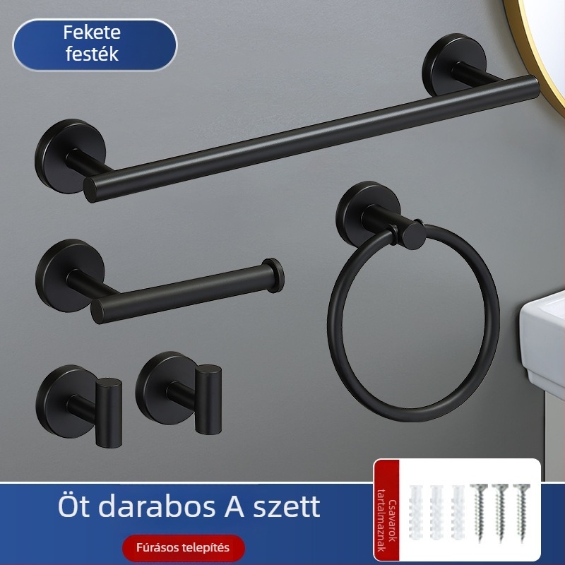 Fürdőszobai törölközőtartó készlet 201 rozsdamentes acélból, sütőbe vitt bevonat, teherbírás 20, furat alapú szerelés, 1 réteg