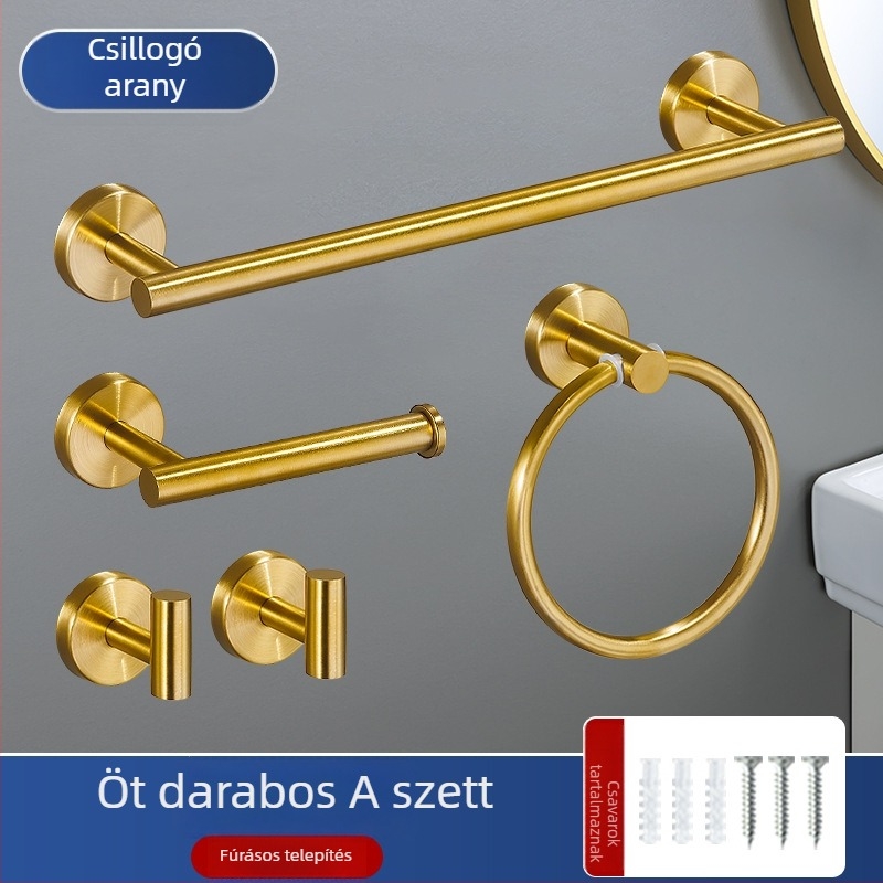 Fürdőszobai törölközőtartó készlet 201 rozsdamentes acélból, sütőbe vitt bevonat, teherbírás 20, furat alapú szerelés, 1 réteg