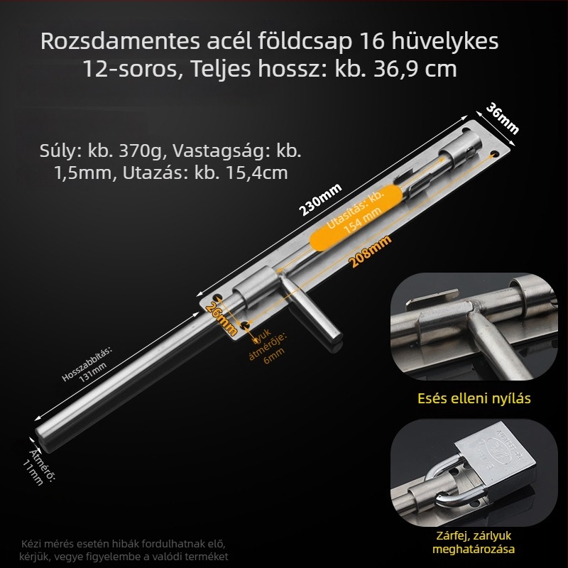 304 rozsdamentes acél – pillangózár, ajtózár, földre szerelhető, fa ajtókhoz, főajtókhoz és kovácsoltvas ajtókhoz