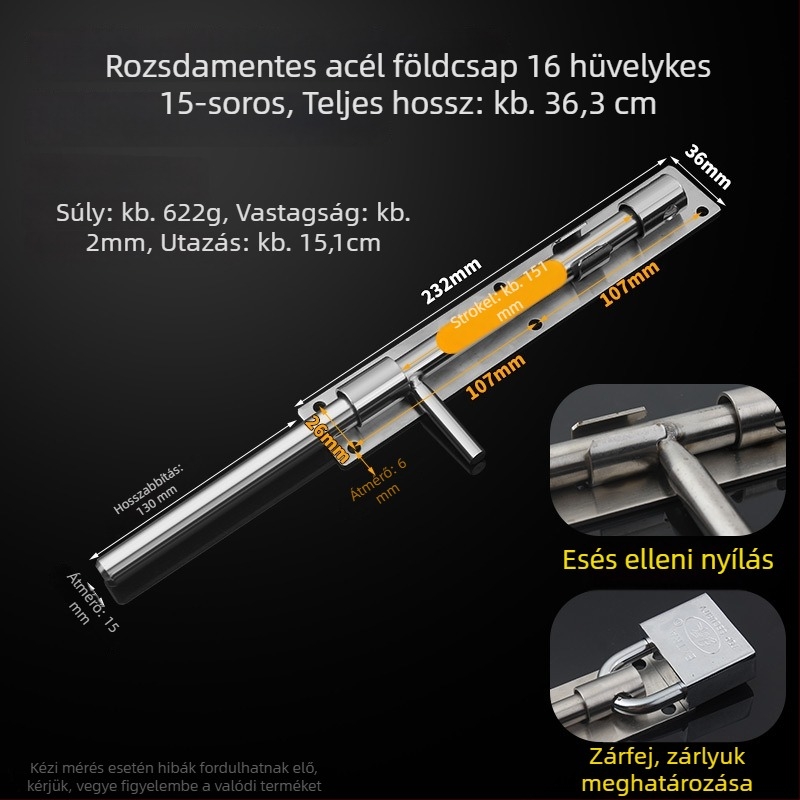 304 rozsdamentes acél – pillangózár, ajtózár, földre szerelhető, fa ajtókhoz, főajtókhoz és kovácsoltvas ajtókhoz