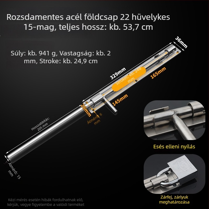 304 rozsdamentes acél – pillangózár, ajtózár, földre szerelhető, fa ajtókhoz, főajtókhoz és kovácsoltvas ajtókhoz