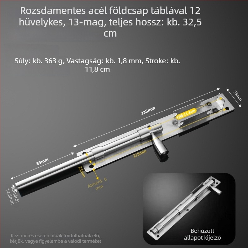 304 rozsdamentes acél – pillangózár, ajtózár, földre szerelhető, fa ajtókhoz, főajtókhoz és kovácsoltvas ajtókhoz