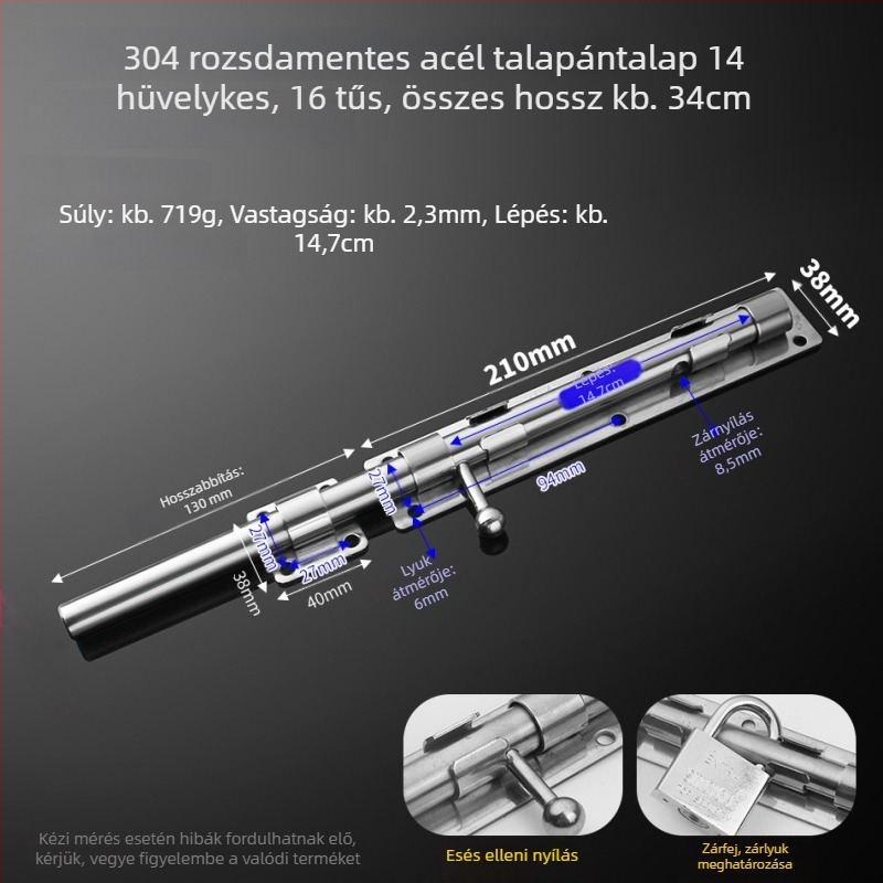 304 rozsdamentes acél – pillangózár, ajtózár, földre szerelhető, fa ajtókhoz, főajtókhoz és kovácsoltvas ajtókhoz