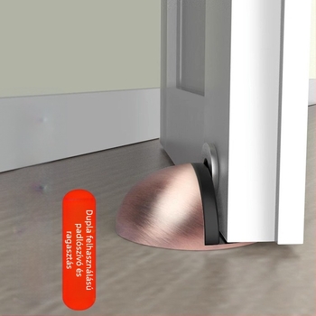 Padlóra szerelt ajtóütő, rozsdamentes acélból, rögzítés öntapadós, elektroplakált felület, modern minimális stílus