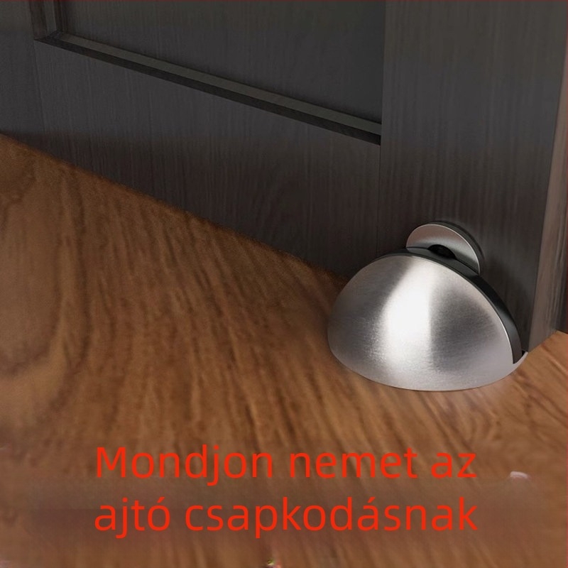 Padlóra szerelt ajtóütő, rozsdamentes acélból, rögzítés öntapadós, elektroplakált felület, modern minimális stílus