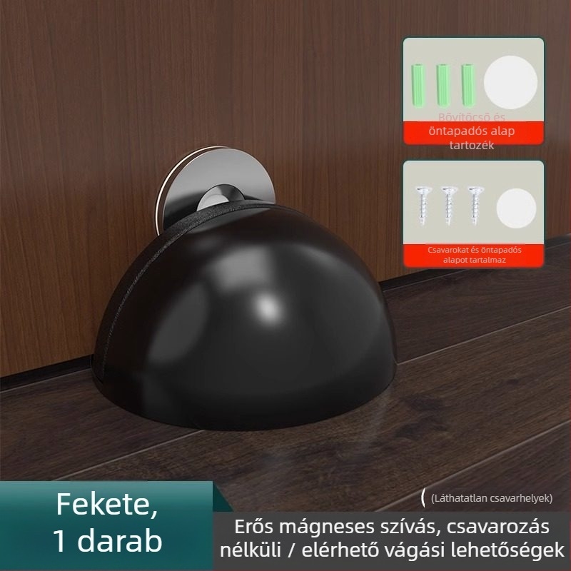 Padlóra szerelt ajtóütő, rozsdamentes acélból, rögzítés öntapadós, elektroplakált felület, modern minimális stílus