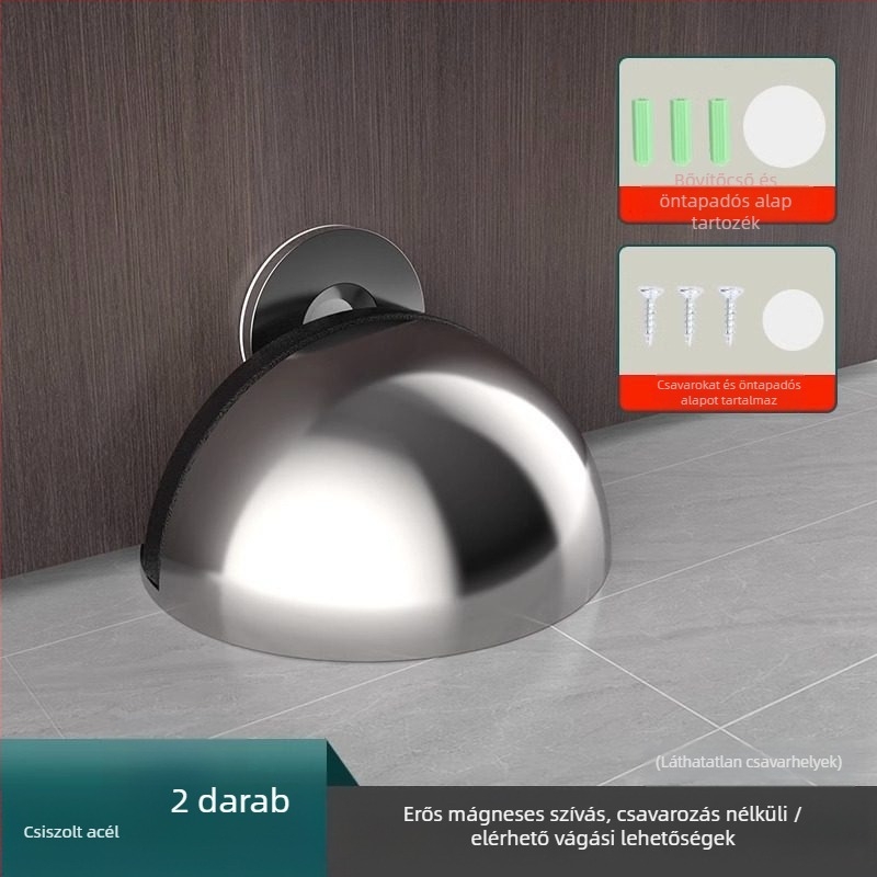 Padlóra szerelt ajtóütő, rozsdamentes acélból, rögzítés öntapadós, elektroplakált felület, modern minimális stílus