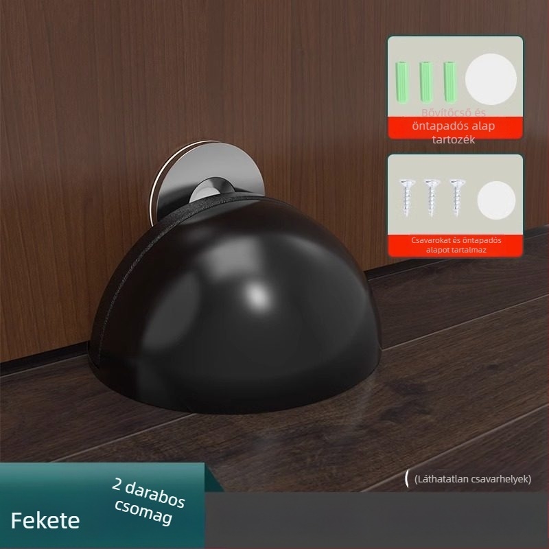 Padlóra szerelt ajtóütő, rozsdamentes acélból, rögzítés öntapadós, elektroplakált felület, modern minimális stílus