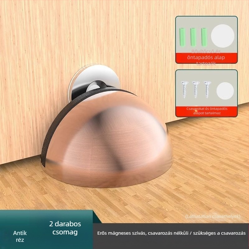 Padlóra szerelt ajtóütő, rozsdamentes acélból, rögzítés öntapadós, elektroplakált felület, modern minimális stílus