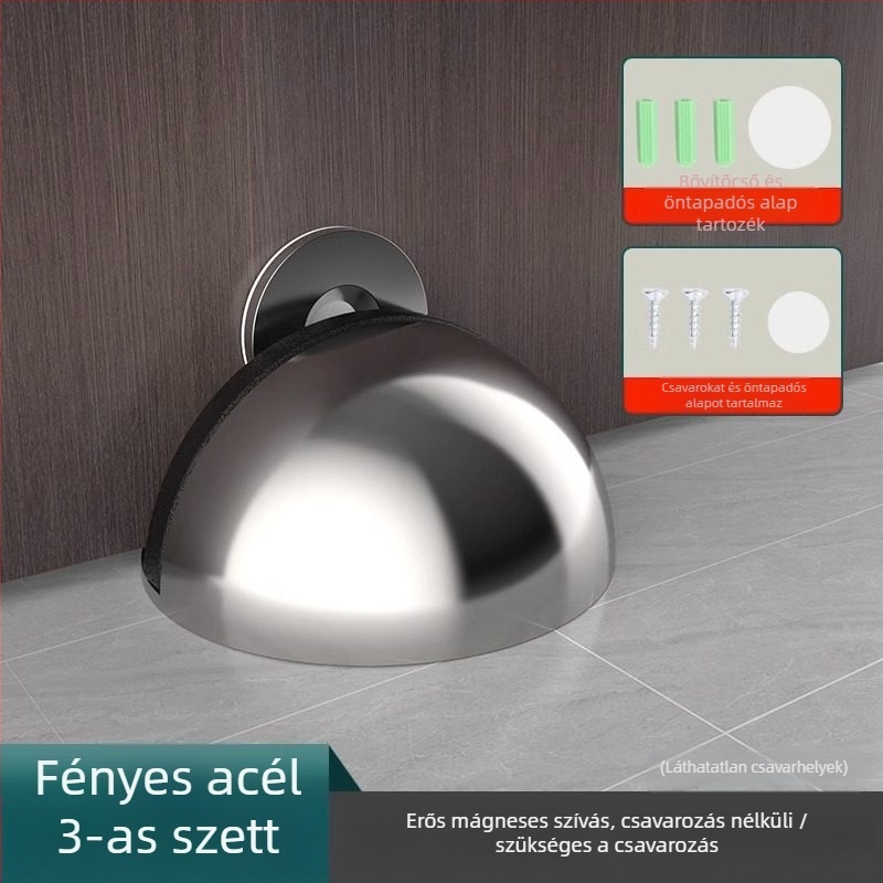 Padlóra szerelt ajtóütő, rozsdamentes acélból, rögzítés öntapadós, elektroplakált felület, modern minimális stílus