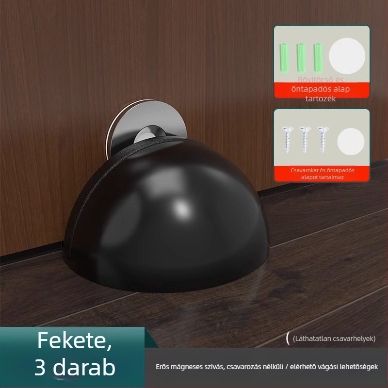 Padlóra szerelt ajtóütő, rozsdamentes acélból, rögzítés öntapadós, elektroplakált felület, modern minimális stílus