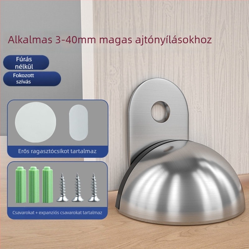 Padlóra szerelt ajtóütő, rozsdamentes acélból, rögzítés öntapadós, elektroplakált felület, modern minimális stílus