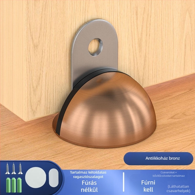 Padlóra szerelt ajtóütő, rozsdamentes acélból, rögzítés öntapadós, elektroplakált felület, modern minimális stílus