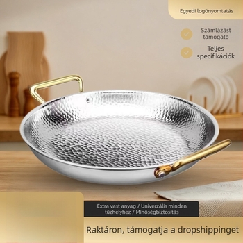 Paellás serpenyő 304 rozsdamentes acélból, kettős fogantyúval, sík háromrétegű aljzattal, indukciós kompatibilis, 4 cm mélység