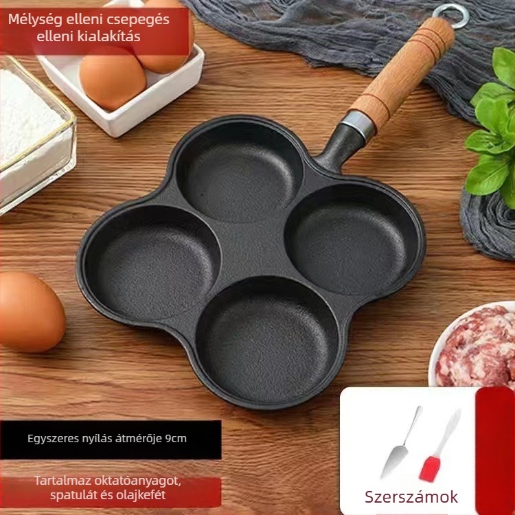 Öntöttvas tapadásmentes serpenyő — Modell XLF-JP; Funkció: burger, kenyér, rántott tojás és torta forma; Tömeg: 2,6 kg