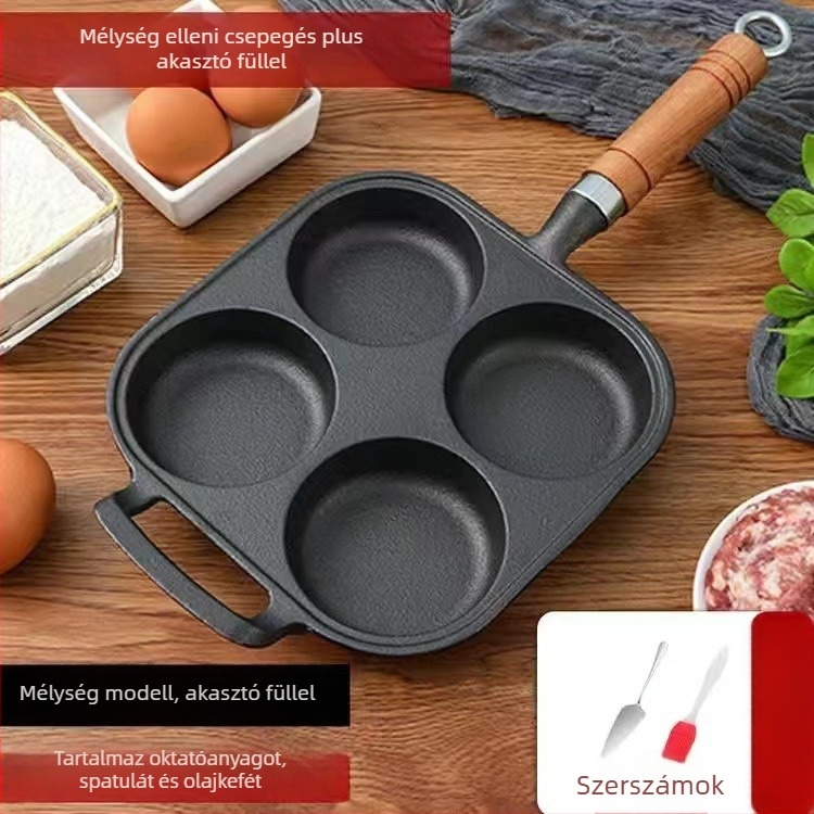 Öntöttvas tapadásmentes serpenyő — Modell XLF-JP; Funkció: burger, kenyér, rántott tojás és torta forma; Tömeg: 2,6 kg