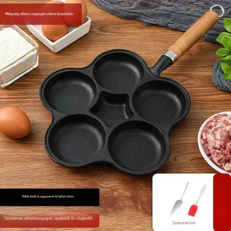 Öntöttvas tapadásmentes serpenyő — Modell XLF-JP; Funkció: burger, kenyér, rántott tojás és torta forma; Tömeg: 2,6 kg