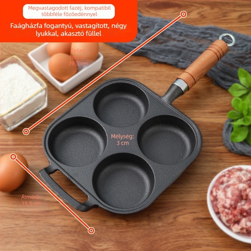 Öntöttvas tapadásmentes serpenyő — Modell XLF-JP; Funkció: burger, kenyér, rántott tojás és torta forma; Tömeg: 2,6 kg