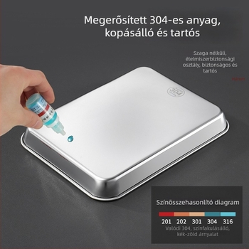 304 rozsdamentes acélból készült lapos tálca, téglalap alakú, szűrőhálós olajkontroll és lefolyás, modern minimalista stílus