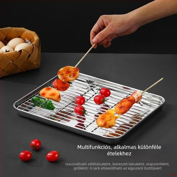 304 rozsdamentes acélból készült lapos tálca, téglalap alakú, szűrőhálós olajkontroll és lefolyás, modern minimalista stílus