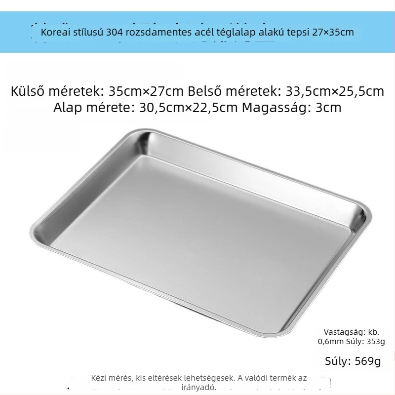 304 rozsdamentes acélból készült lapos tálca, téglalap alakú, szűrőhálós olajkontroll és lefolyás, modern minimalista stílus