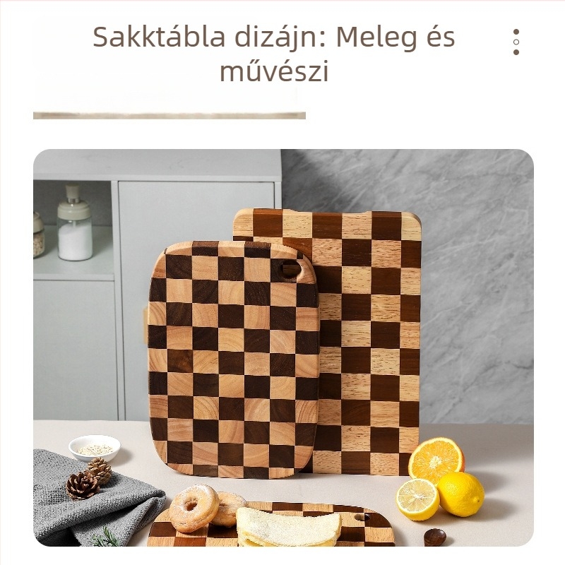 Tömörfa vágódeszka sakk-minta, kétoldalas és vastagított kivitelben, háztartási használatra.