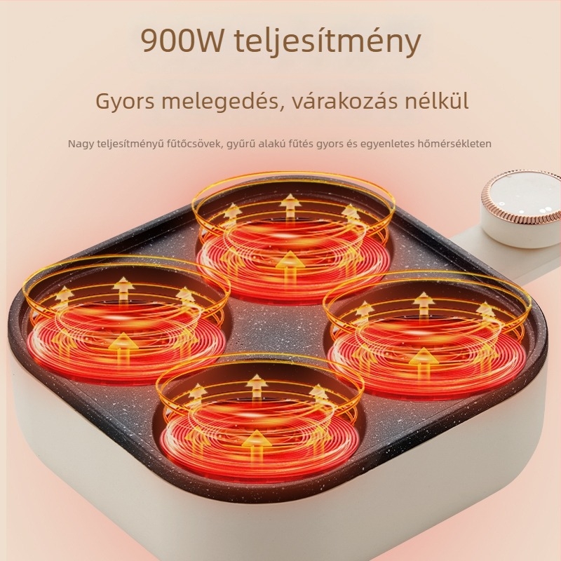 Elektronikus négylyukas omlett serpenyő tapadásmentes bevonattal, alumínium ötvözet test, 900W, 220V, üvegfedő